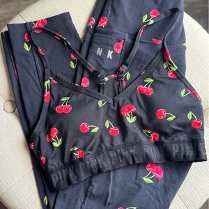 Small Victoria’s Secret PINK workout leggings and sports bra- cherries 🍒🖤